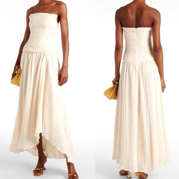 Staud Hightide Asymmetrical Strapless Maxi Dress In Cream 4 NWT - Picture 1 of 10
